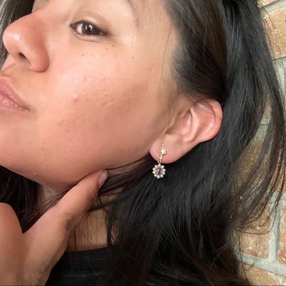 Vintage 14k Opal Seed Pearl Amethyst Drop Earrings - Picture 8 of 8